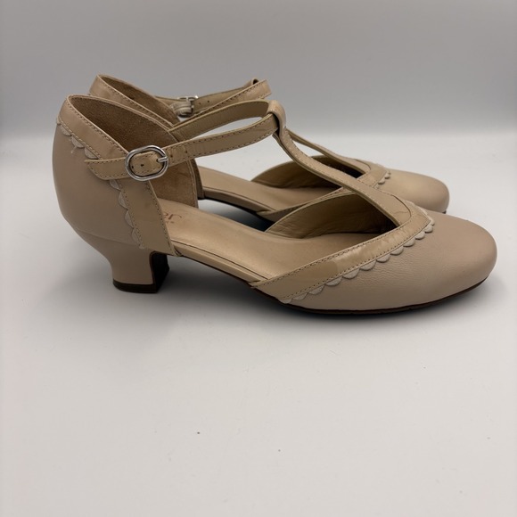 Hotter Comfort Concept Nude Leather T-Strap Kitten Heel VIVIENE Pumps Size 8.5 - Picture 3 of 7